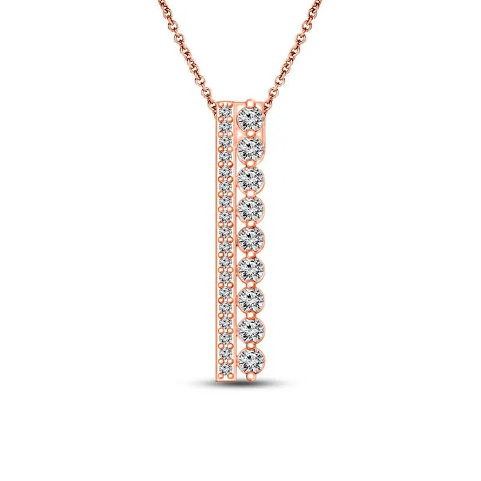 Goldia 025 CT TW Natural Diamond Vertical Bar Pendant in 10K Rose Gold Necklaces Goldia 025 CT TW Natural Diamond Vertical Bar Pendant in 10K Rose Gold Necklaces