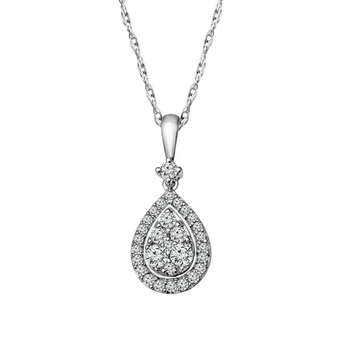 Goldia 033 CT TW Composite Natural Diamond Pear Pendant in 10K White Gold Necklaces Goldia 033 CT TW Composite Natural Diamond Pear Pendant in 10K White Gold Necklaces