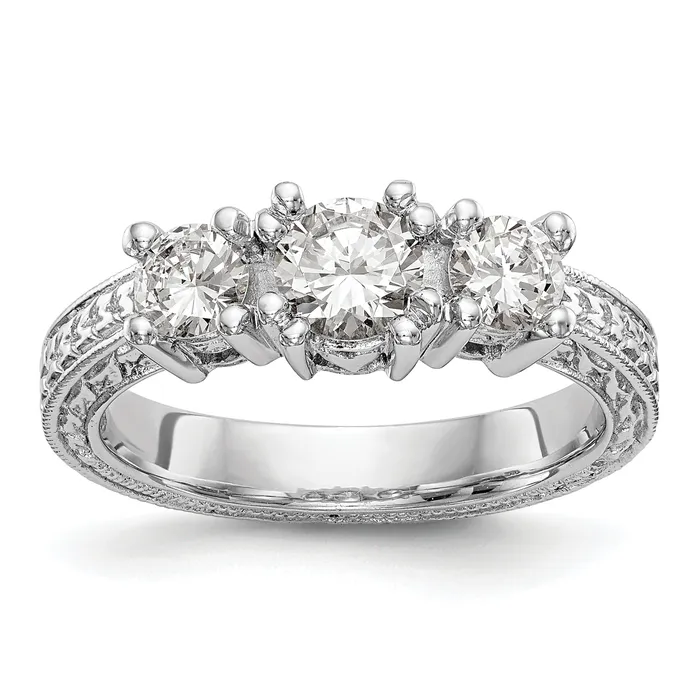 Goldia 050ct CZ Solid Real 14K White Gold 3Stone Engagement Ring Rings
