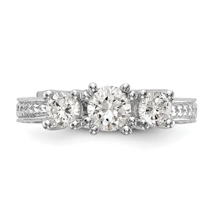 Goldia 050ct CZ Solid Real 14K White Gold 3Stone Engagement Ring Rings