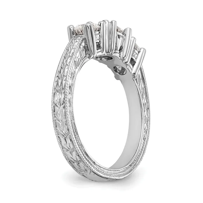 Goldia 050ct CZ Solid Real 14K White Gold 3Stone Engagement Ring Rings