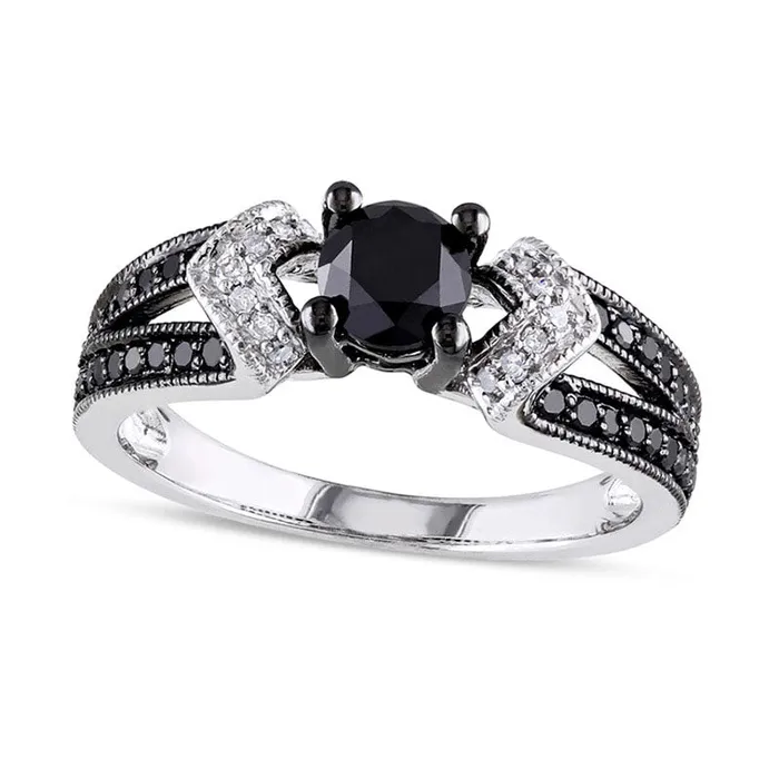 Goldia 10 CT TW Enhanced Black and White Natural Diamond Split Shank Engagement Ring in Sterling Silver Rings Goldia 10 CT TW Enhanced Black and White Natural Diamond Split Shank Engagement Ring in Sterling Silver Rings