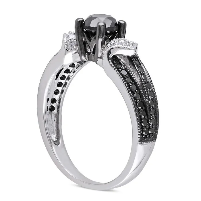 Goldia 10 CT TW Enhanced Black and White Natural Diamond Split Shank Engagement Ring in Sterling Silver Rings Goldia 10 CT TW Enhanced Black and White Natural Diamond Split Shank Engagement Ring in Sterling Silver Rings