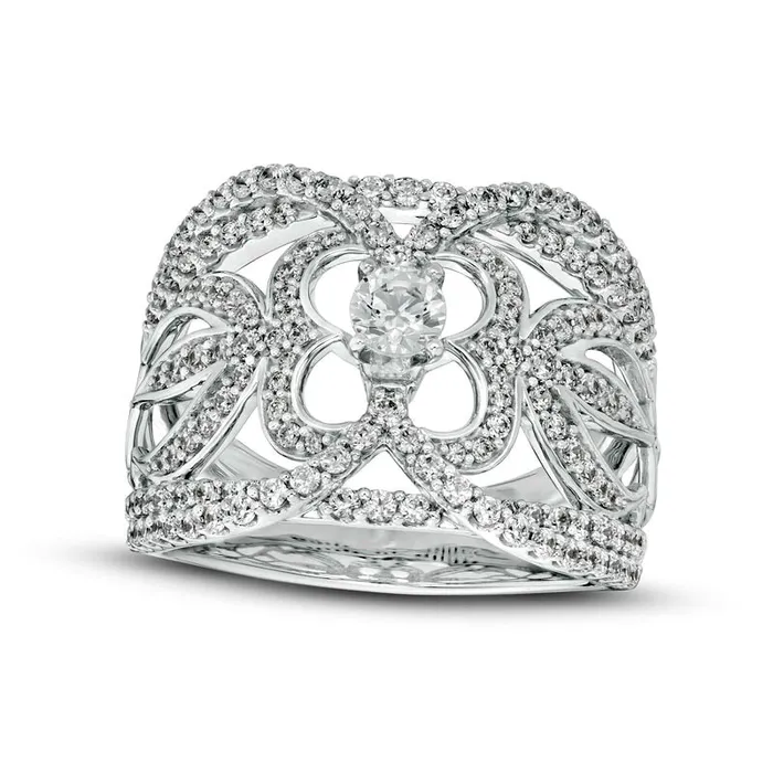 Goldia 10 CT TW Natural Diamond Ornate Flower Ring in Solid 10K White Gold Rings Goldia 10 CT TW Natural Diamond Ornate Flower Ring in Solid 10K White Gold Rings