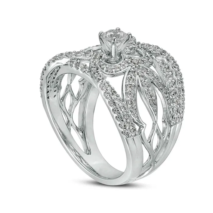 Goldia 10 CT TW Natural Diamond Ornate Flower Ring in Solid 10K White Gold Rings Goldia 10 CT TW Natural Diamond Ornate Flower Ring in Solid 10K White Gold Rings
