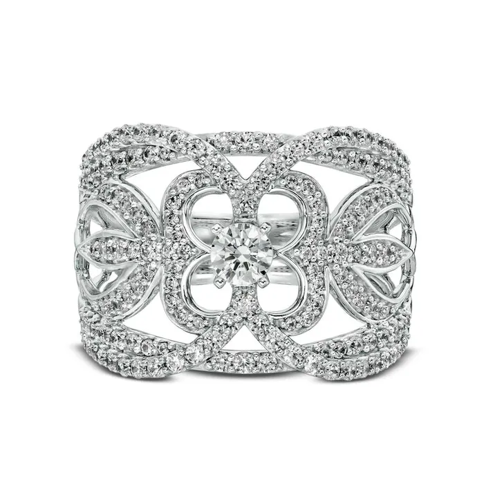 Goldia 10 CT TW Natural Diamond Ornate Flower Ring in Solid 10K White Gold Rings Goldia 10 CT TW Natural Diamond Ornate Flower Ring in Solid 10K White Gold Rings