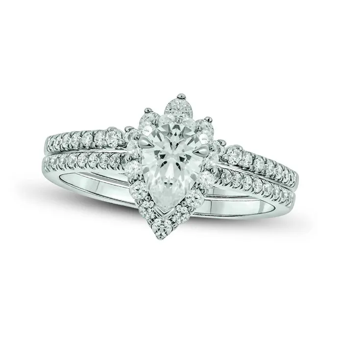 Goldia 10 CT TW PearShaped Natural Diamond Frame Contour Bridal Engagement Ring Set in Solid 14K White Gold II2 Rings Goldia 10 CT TW PearShaped Natural Diamond Frame Contour Bridal Engagement Ring Set in Solid 14K White Gold II2 Rings