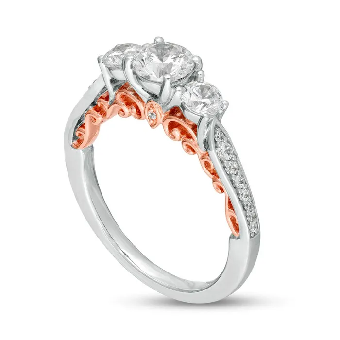 Goldia 125 CT TW Natural Diamond Three Stone Filigree Engagement Ring in Solid 14K TwoTone Gold Rings Goldia 125 CT TW Natural Diamond Three Stone Filigree Engagement Ring in Solid 14K TwoTone Gold Rings