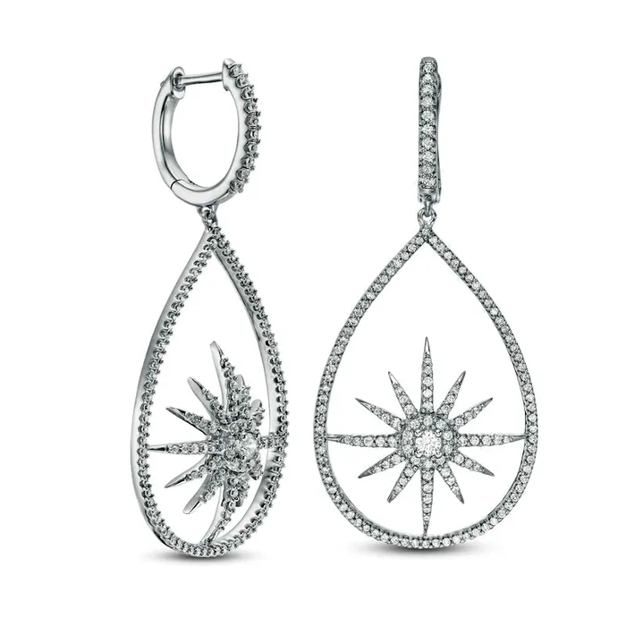Goldia 1 CT TW Diamond Starburst Drop Earrings in 14K White Gold Earrings Goldia 1 CT TW Diamond Starburst Drop Earrings in 14K White Gold Earrings