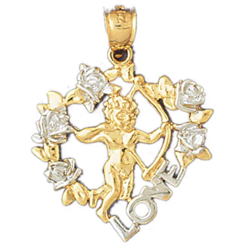 Goldia 14K Two Tone Gold Cupid Love Pendant Rings