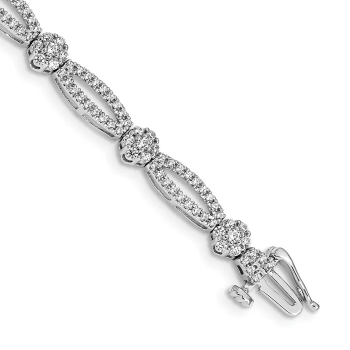 Goldia 14k White Gold 2 Ct Lab Grown Diamond VSSI G 7 inch Fancy Flower Link Bracelet Bracelets Goldia 14k White Gold 2 Ct Lab Grown Diamond VSSI G 7 inch Fancy Flower Link Bracelet Bracelets