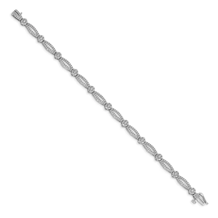 Goldia 14k White Gold 2 Ct Lab Grown Diamond VSSI G 7 inch Fancy Flower Link Bracelet Bracelets