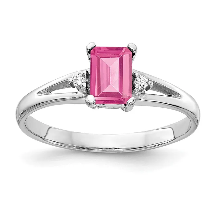 Goldia 14k White Gold 6x4mm Emerald Cut Pink Tourmaline AA Diamond ring Rings