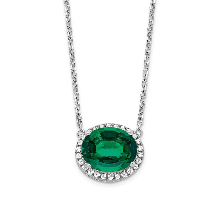 Goldia 14k White Gold Oval Created EmeraldReal Diamond 18in Halo Necklace Necklaces Goldia 14k White Gold Oval Created EmeraldReal Diamond 18in Halo Necklace Necklaces