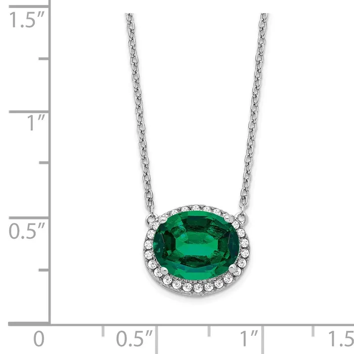 Goldia 14k White Gold Oval Created EmeraldReal Diamond 18in Halo Necklace Necklaces