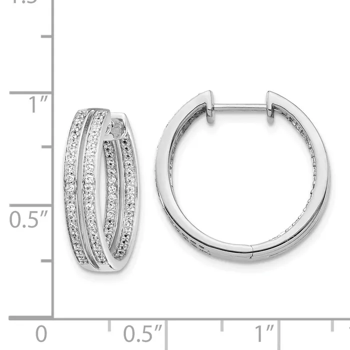 Goldia 14k White Gold Real Diamond InOut Hinged Hoop Earrings Earrings