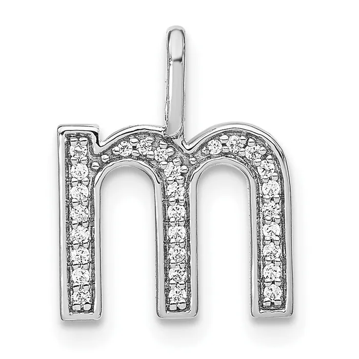 Goldia 14K White Gold Real Diamond Lower Case Letter M Initial Pendant Necklaces Goldia 14K White Gold Real Diamond Lower Case Letter M Initial Pendant Necklaces