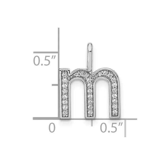 Goldia 14K White Gold Real Diamond Lower Case Letter M Initial Pendant Necklaces