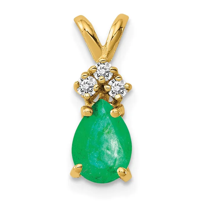 Goldia 14K Yellow Gold Emerald Real Diamond pendant Necklaces