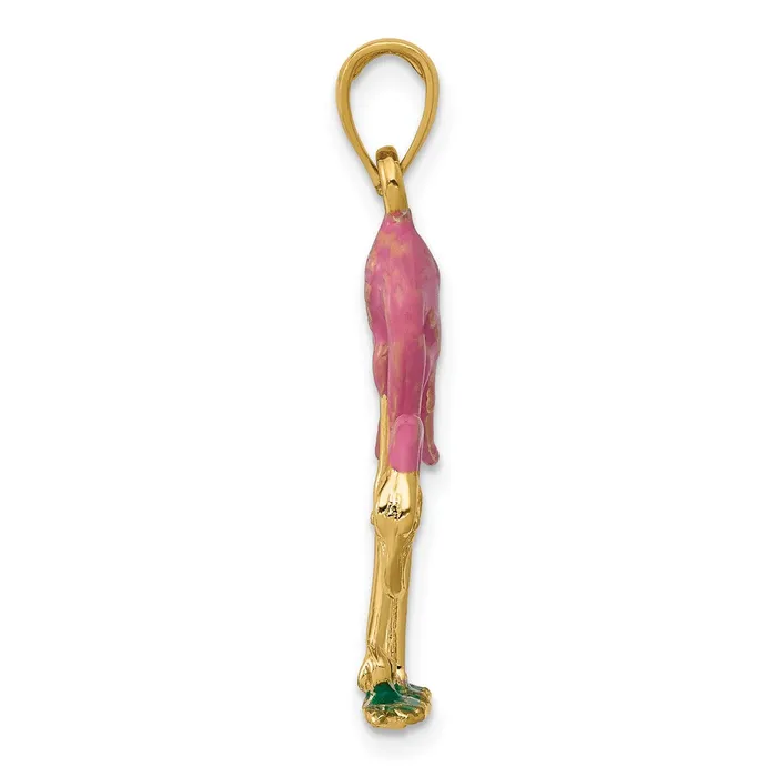 Goldia 14k Yellow Gold Enameled 3D Pink Flamingo Pendant Necklaces