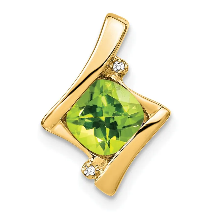 Goldia 14K Yellow Gold Peridot and Real Diamond Pendant Necklaces