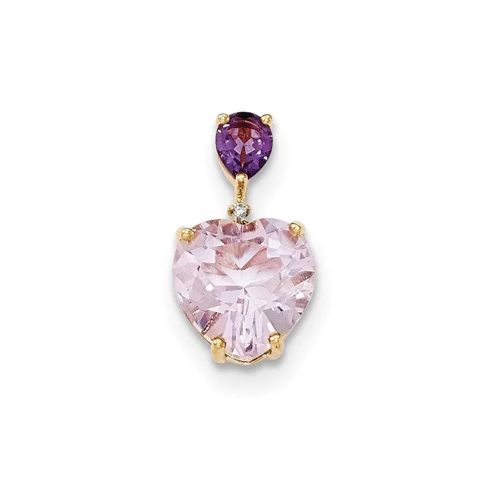 Goldia 14K Yellow Gold Pink Quartz u0026 Amethyst and Real Diamond Pendant Necklaces Goldia 14K Yellow Gold Pink Quartz u0026 Amethyst and Real Diamond Pendant Necklaces