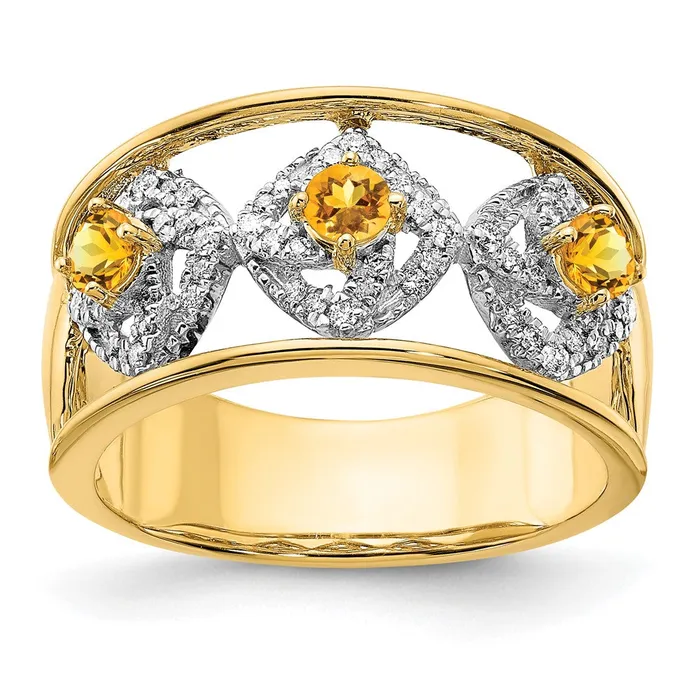 Goldia 14K Yellow Gold Polished Real Diamond and Citrine Squares Ring Rings Goldia 14K Yellow Gold Polished Real Diamond and Citrine Squares Ring Rings