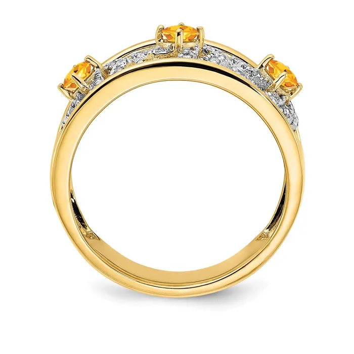 Goldia 14K Yellow Gold Polished Real Diamond and Citrine Squares Ring Rings
