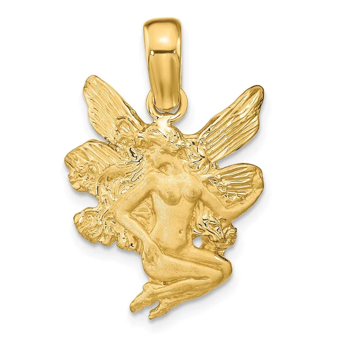 Goldia 14k Yellow Gold Satin and Polished Fairy Charm Charm Necklaces