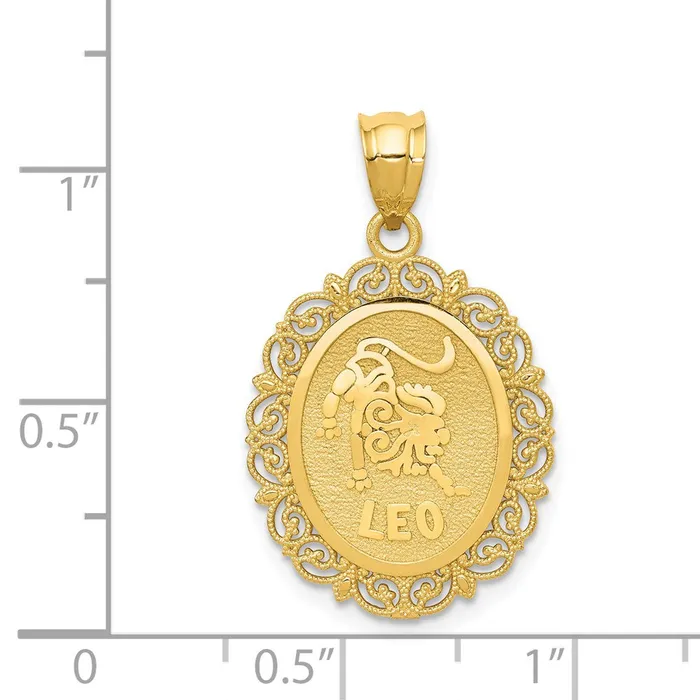 Goldia 14k Yellow Gold Solid Satin Polished Leo Zodiac Oval Pendant Necklaces