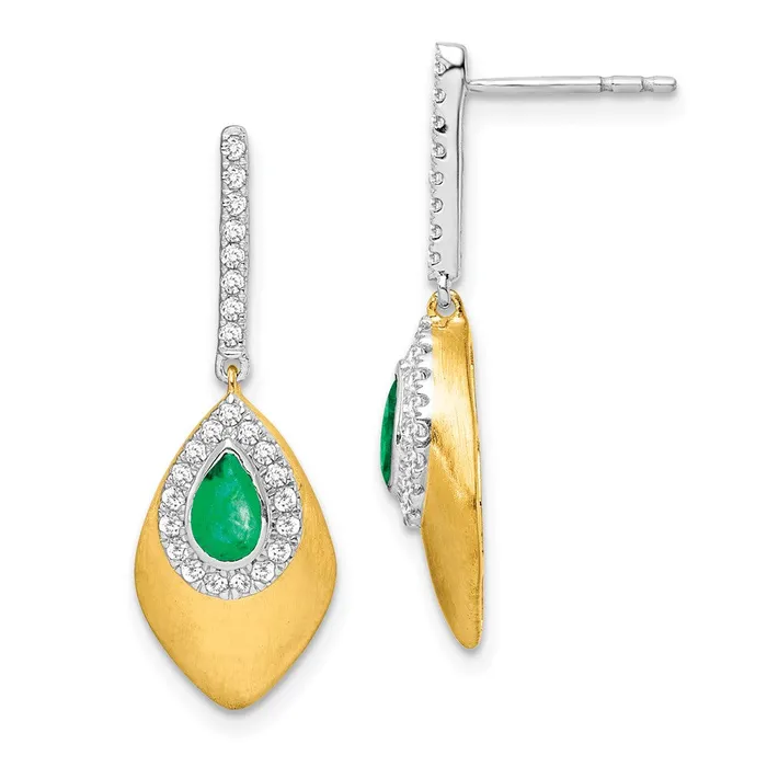 Goldia 14k Yellow Gold Twotone Emerald and Real Diamond Dangle Earrings Earrings Goldia 14k Yellow Gold Twotone Emerald and Real Diamond Dangle Earrings Earrings