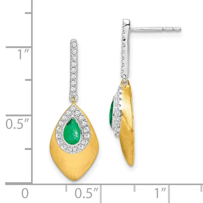 Goldia 14k Yellow Gold Twotone Emerald and Real Diamond Dangle Earrings Earrings