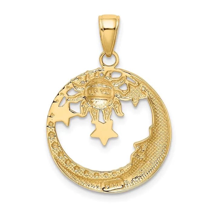 Goldia 14k Yellow Rhodium Gold and Rhodium DC Moon Stars and Sun Pendant Necklaces
