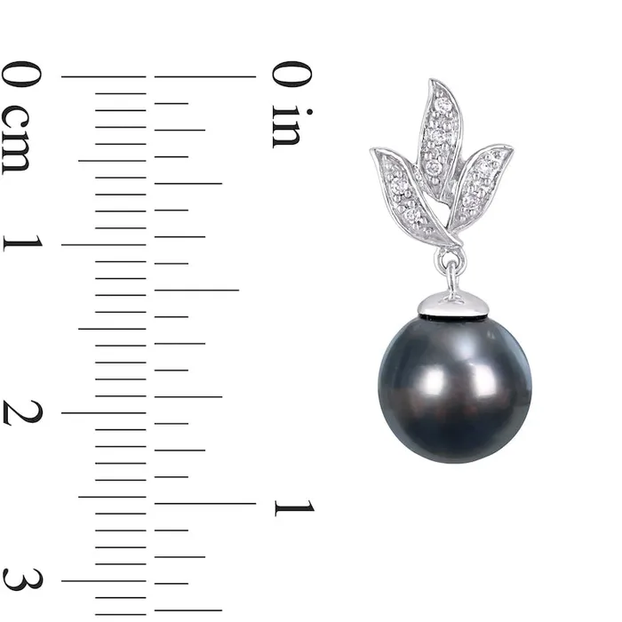 Goldia 9095mm Black Cultured Tahitian Pearl and 007 CT TW Diamond Leaf Drop Earrings in 10K White Gold Earrings Goldia 9095mm Black Cultured Tahitian Pearl and 007 CT TW Diamond Leaf Drop Earrings in 10K White Gold Earrings