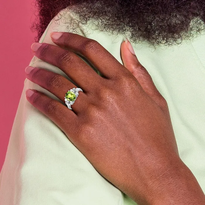 goldiaca 14k White Gold 10x8mm Oval Peridot Checker A Real Diamond ring Rings goldiaca 14k White Gold 10x8mm Oval Peridot Checker A Real Diamond ring Rings