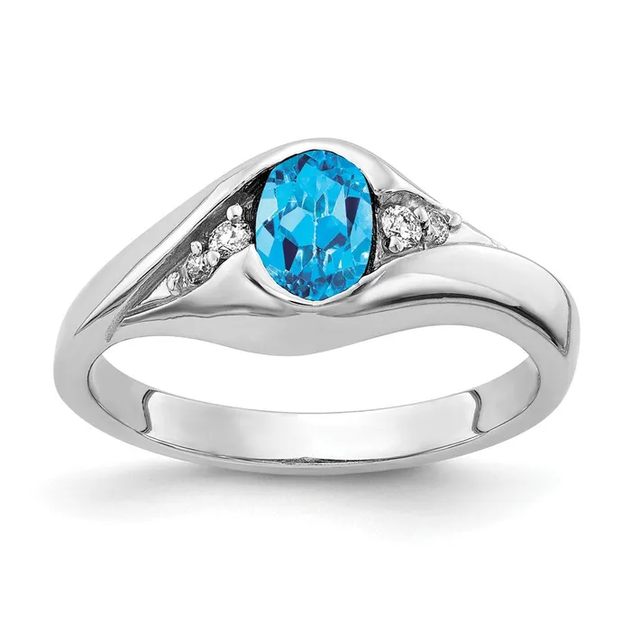 goldiaca 14k White Gold 6x4mm Oval Blue Topaz A Real Diamond ring Rings