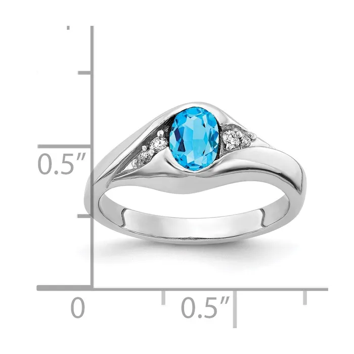 goldiaca 14k White Gold 6x4mm Oval Blue Topaz A Real Diamond ring Rings