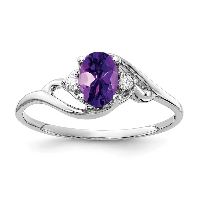 goldiaca Rings 14k White Gold 6x4mm Oval Amethyst Checker AA Real Diamond ring