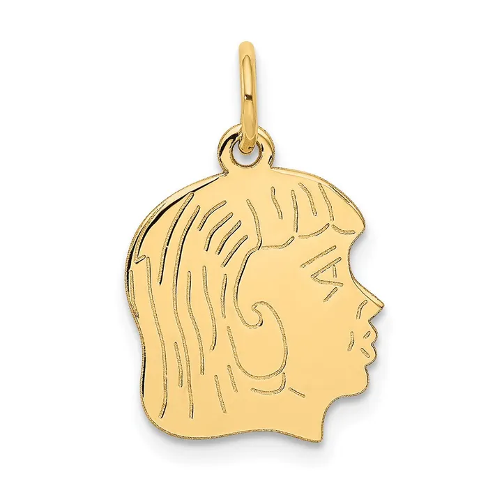 Goldia Charm Necklaces 14k Yellow Gold 018 Depth Engravable Girl Head Charm