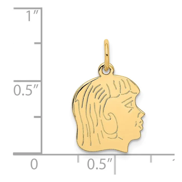Goldia Charm Necklaces 14k Yellow Gold 018 Depth Engravable Girl Head Charm