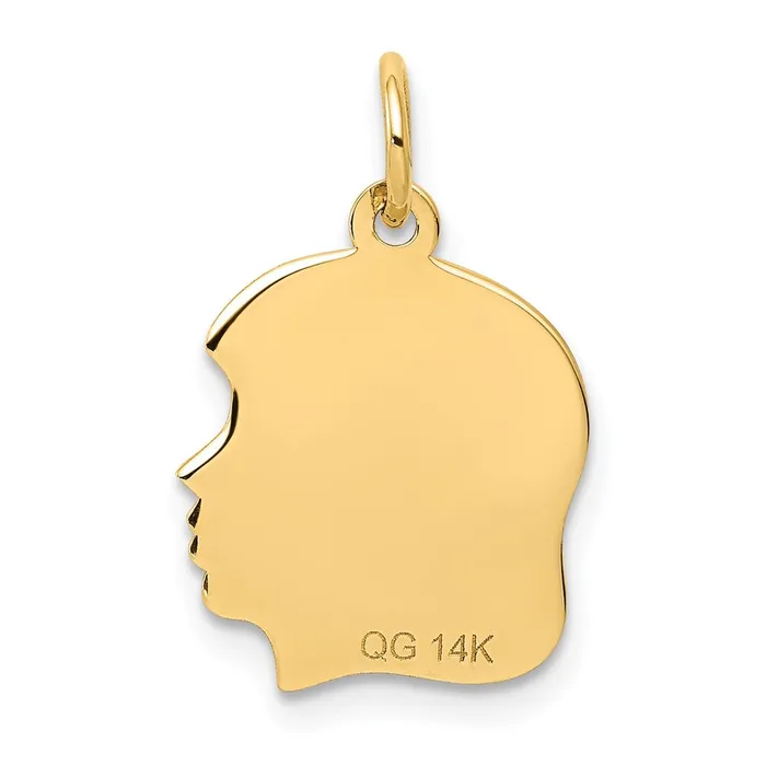 Goldia Charm Necklaces 14k Yellow Gold 018 Depth Engravable Girl Head Charm