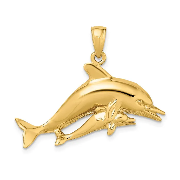 Goldia Charm Necklaces 14k Yellow Gold 2D Two Swimming Dolphins Charm