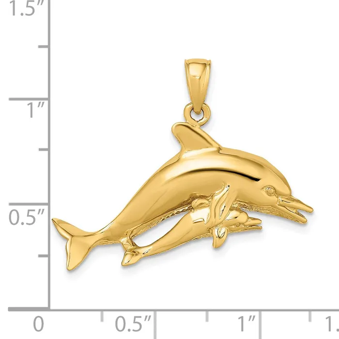 Goldia Charm Necklaces 14k Yellow Gold 2D Two Swimming Dolphins Charm