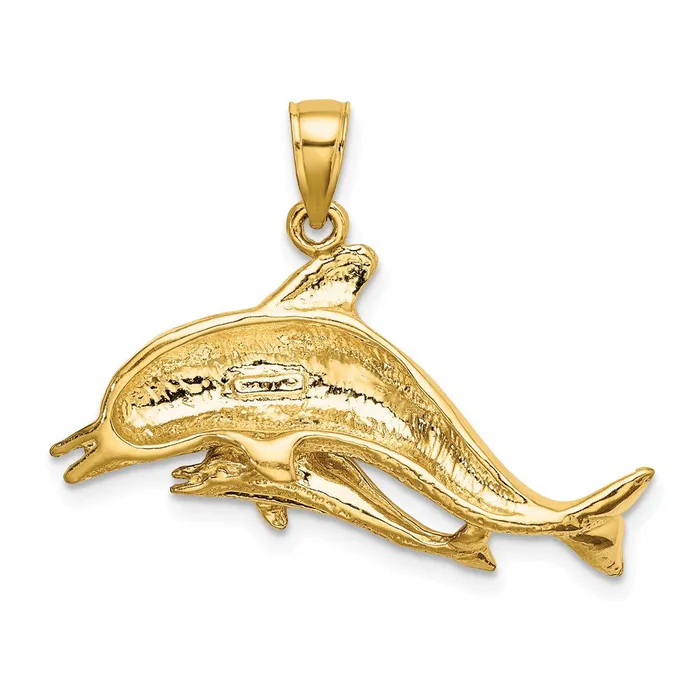 Goldia Charm Necklaces 14k Yellow Gold 2D Two Swimming Dolphins Charm