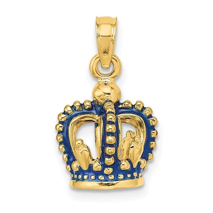 Goldia Charm Necklaces 14k Yellow Gold 3D Blue Enamel Crown Charm