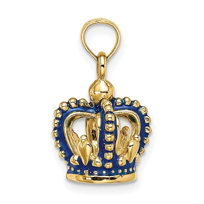 Goldia Charm Necklaces 14k Yellow Gold 3D Blue Enamel Crown Charm