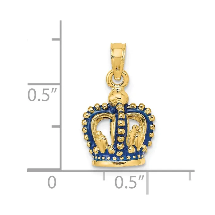 Goldia Charm Necklaces 14k Yellow Gold 3D Blue Enamel Crown Charm