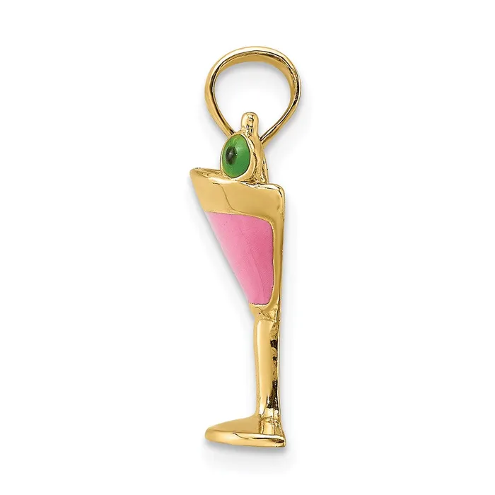 Goldia Charm Necklaces 14k Yellow Gold Pink Enameled Cosmo Martini wOlive Charm
