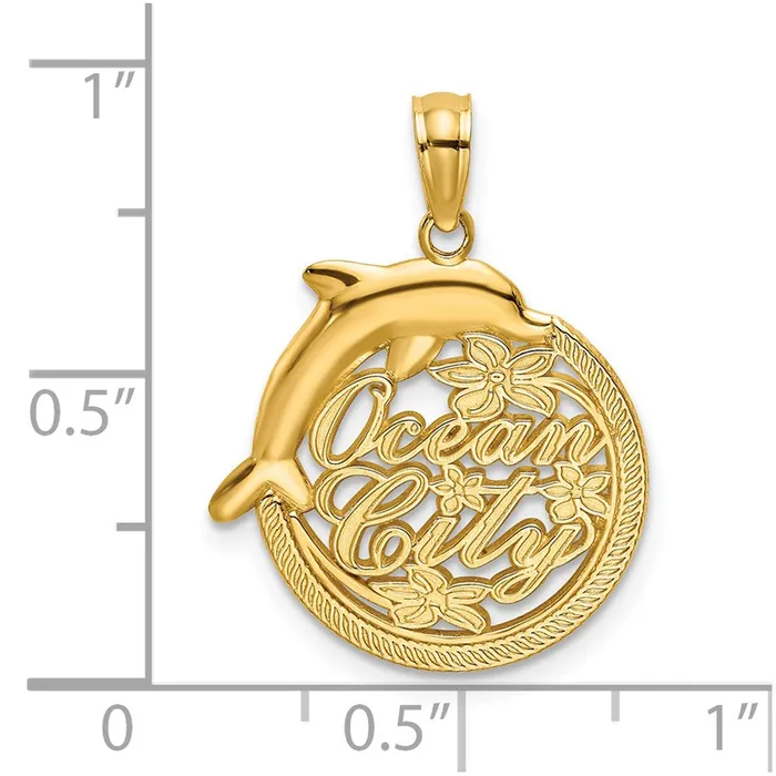 Goldia Charm Necklaces 14k Yellow Gold Polished OCEAN CITY w Dolphin Charm