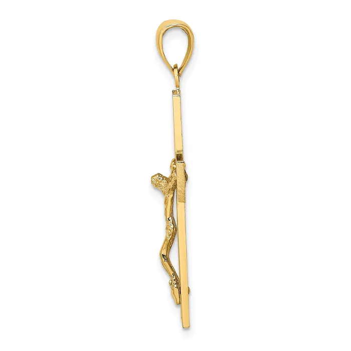 Goldia Charm Necklaces 14k Yellow Gold Textured Swirl Design Crucifix Charm